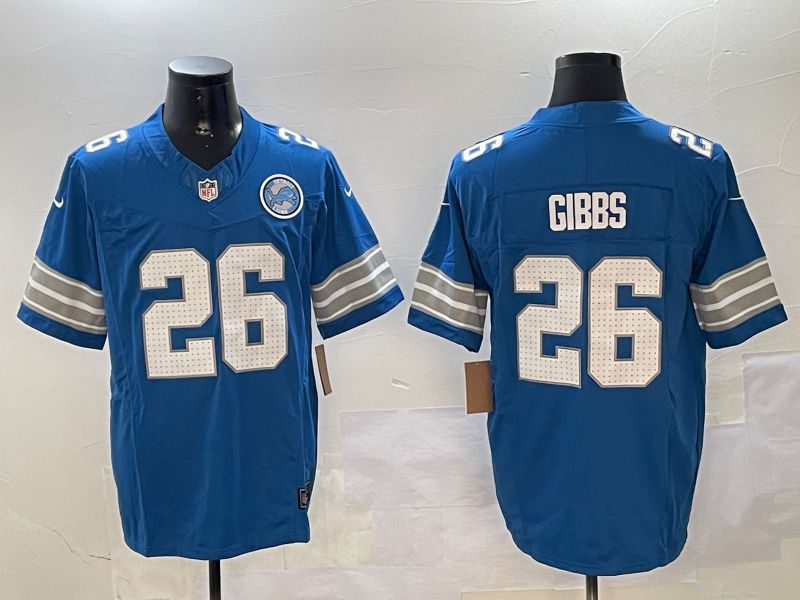 Men Detroit Lions #26 Gibbs Blue three generations 2024 Nike Limited NFL Jersey style 2